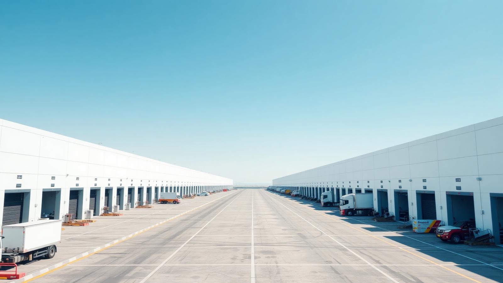 Modern logistics warehouse park with loading docks in Dubai