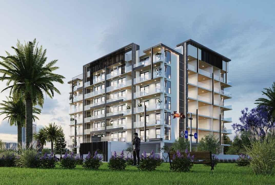Dubai South G+6 residential apartments exterior render