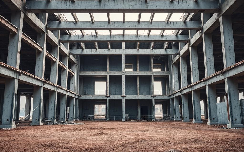 Stalled mid-construction concrete frame awaiting recapitalization