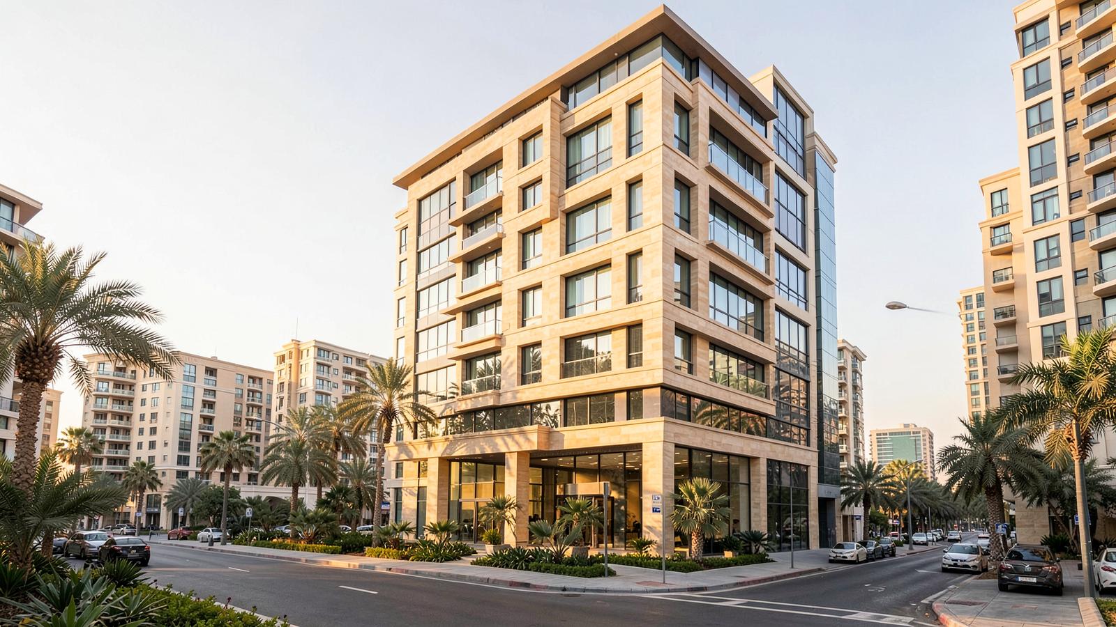 Contemporary ground-plus-five residential building in Dubai Land Residence Complex