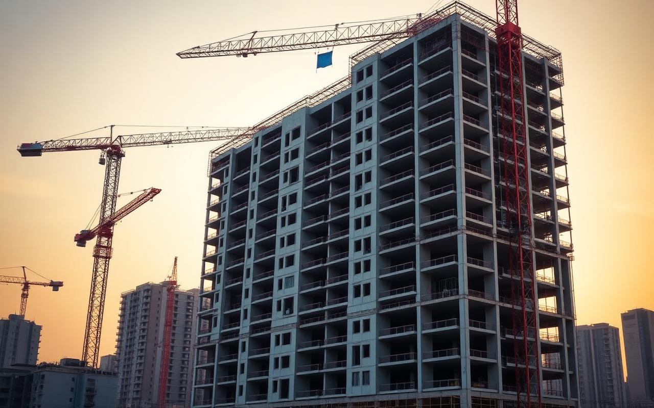 Building under construction on an active development site