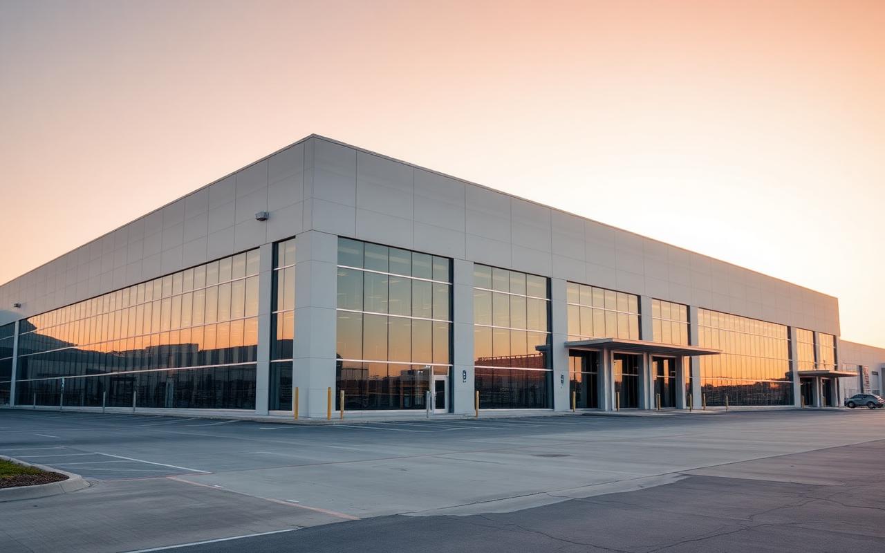 Grade A logistics warehouse exterior, essential commercial real estate